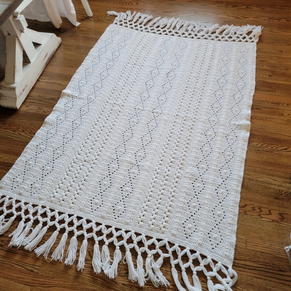 Vintage Cream Knitted Throw Blanket